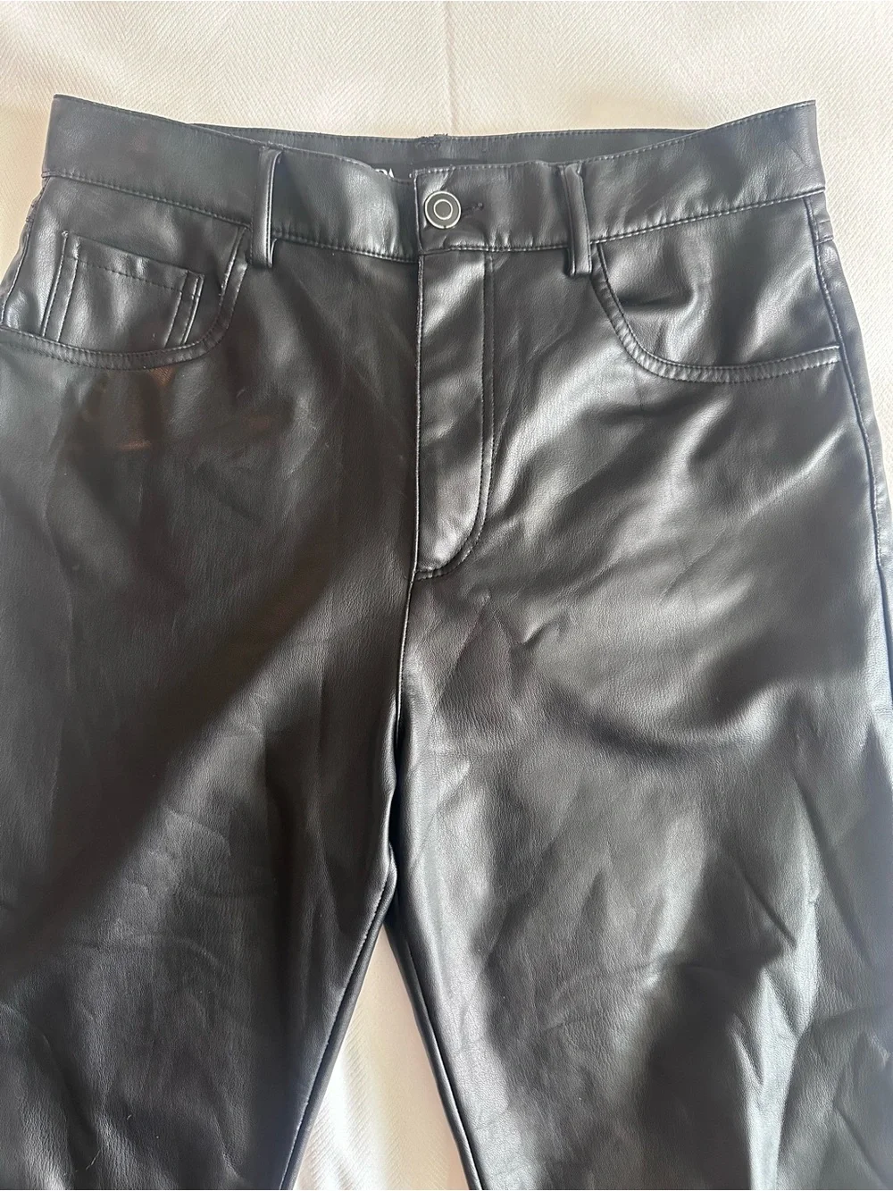 Zara Black Faux Leather Straight Leg Pants Jeans S - Picture 6 of 6